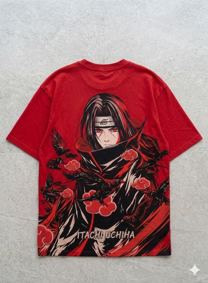 Obliv Shadow Raven Oversized T-Shirt – Dark Anime Streetwear Graphic Tee (Red Edition)